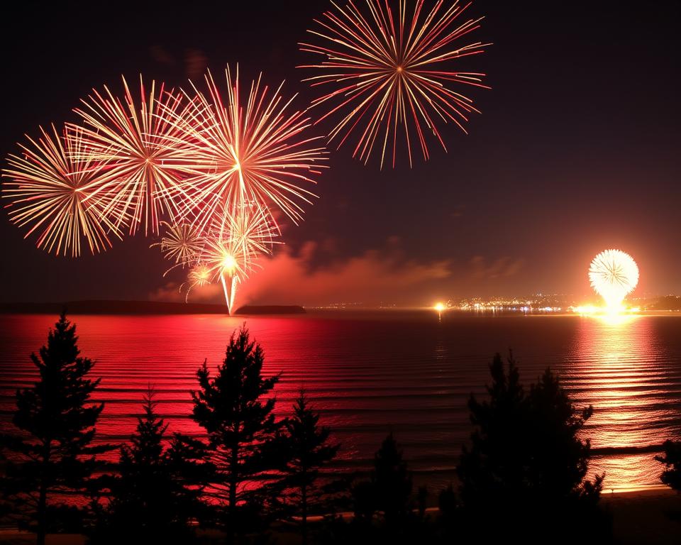 Feuerwerk über dem Meer Pyrotechnik