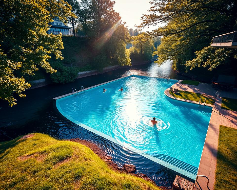 Schwimmbecken Flussbad Rostock Wasserlandschaft