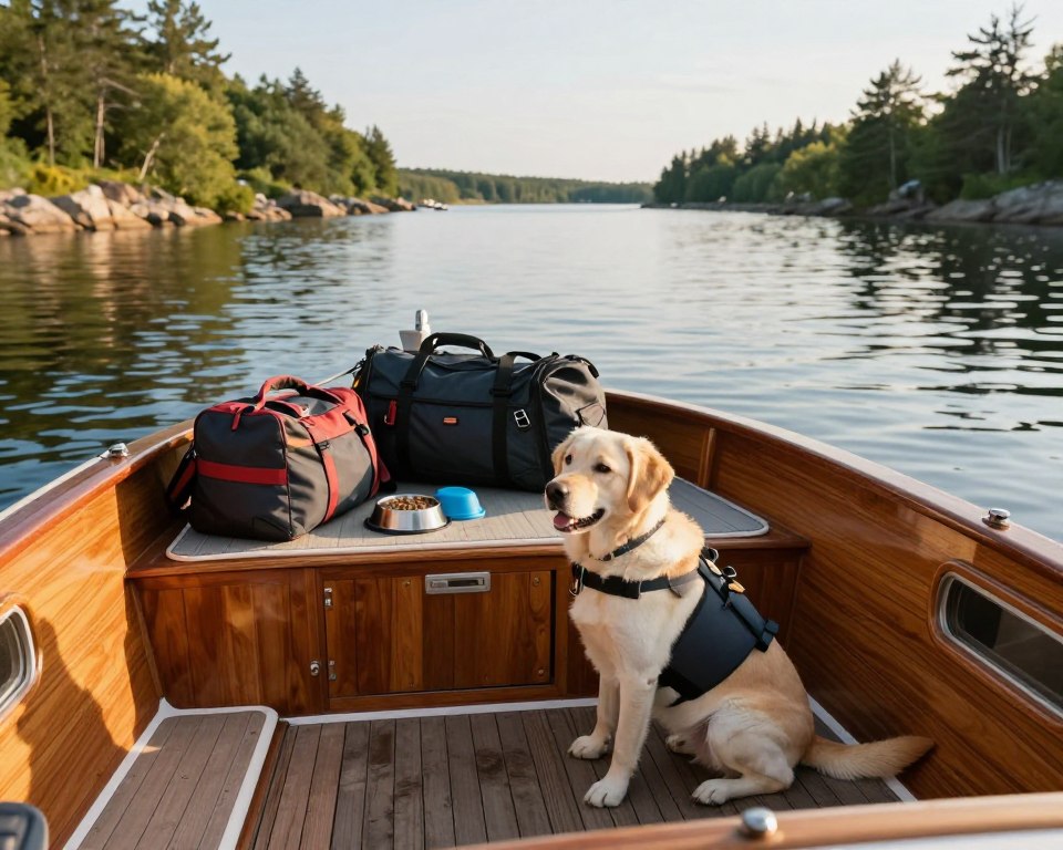 Hund auf Hausboot Vorbereitung